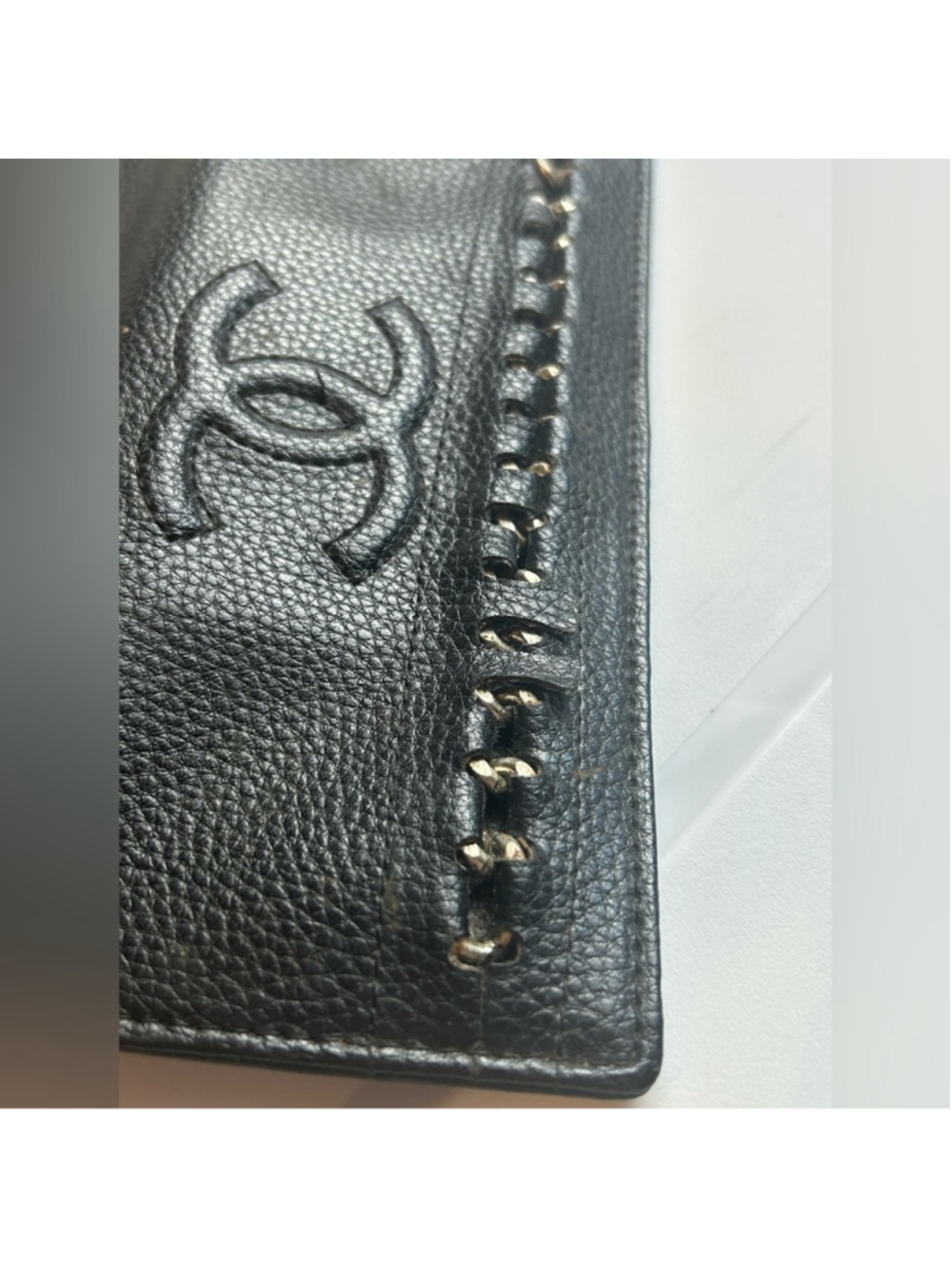 Vintage Chanel CC Logo Black Caviar Leather Wallet Designer Authentic Trifold - Picture 6 of 13